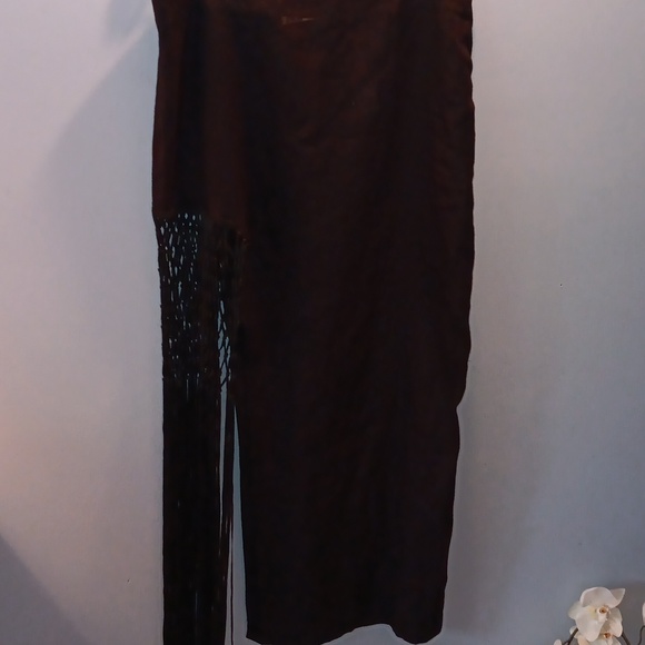 Zara black linen side fringe skirt - Picture 3 of 7